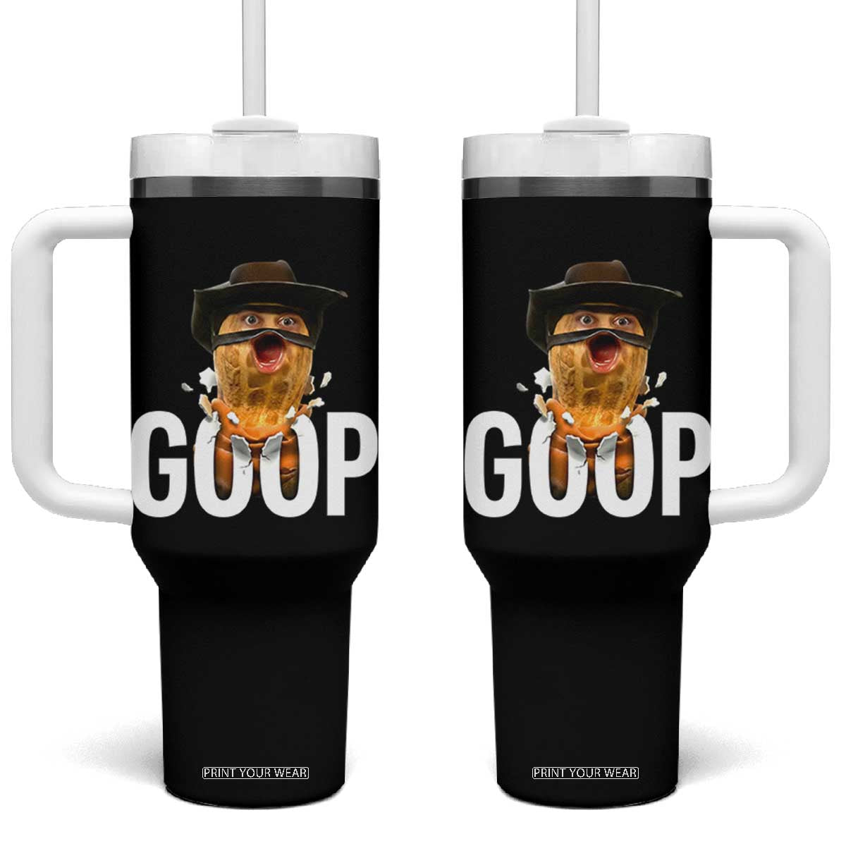 Goop Meme Explosion Tumbler With Handle Screaming Peanut Cowboy Brainrot Energy TS02 One Size: 40 oz Black Print Your Wear