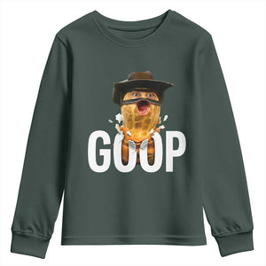 Goop Meme Explosion Youth Sweatshirt Screaming Peanut Cowboy Brainrot Energy TS02 Dark Forest Green Print Your Wear