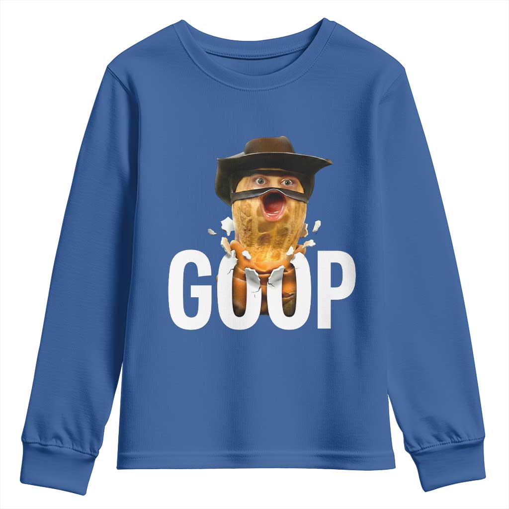 Goop Meme Explosion Youth Sweatshirt Screaming Peanut Cowboy Brainrot Energy TS02 Royal Blue Print Your Wear