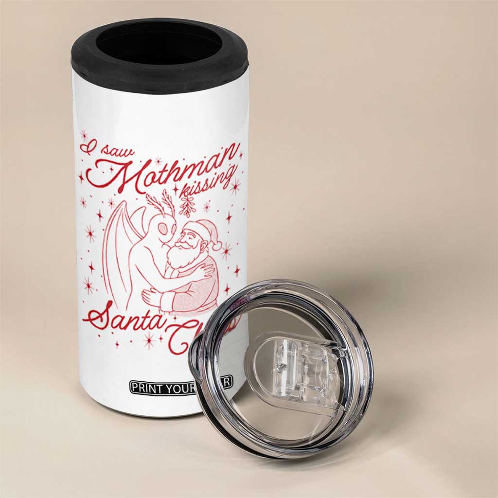 I Saw Mothman Kissing Santa Claus 4 in 1 Can Cooler Tumbler Funny Cryptid Christmas Gag Gift TS02 Print Your Wear