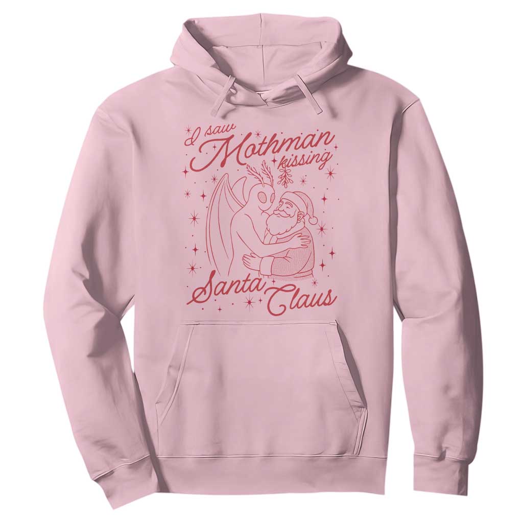 I Saw Mothman Kissing Santa Claus Hoodie Funny Cryptid Christmas Gag Gift TS02 Light Pink Print Your Wear