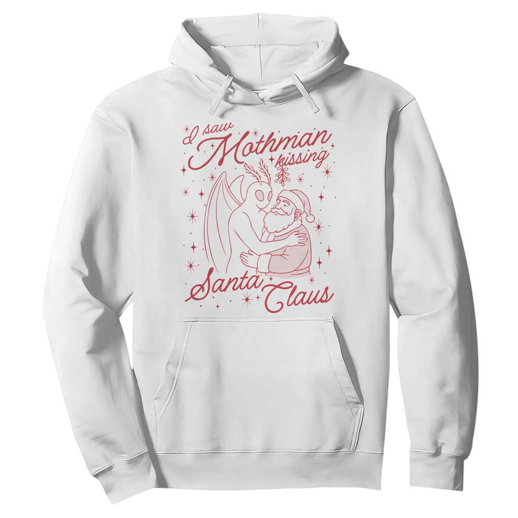 I Saw Mothman Kissing Santa Claus Hoodie Funny Cryptid Christmas Gag Gift TS02 White Print Your Wear