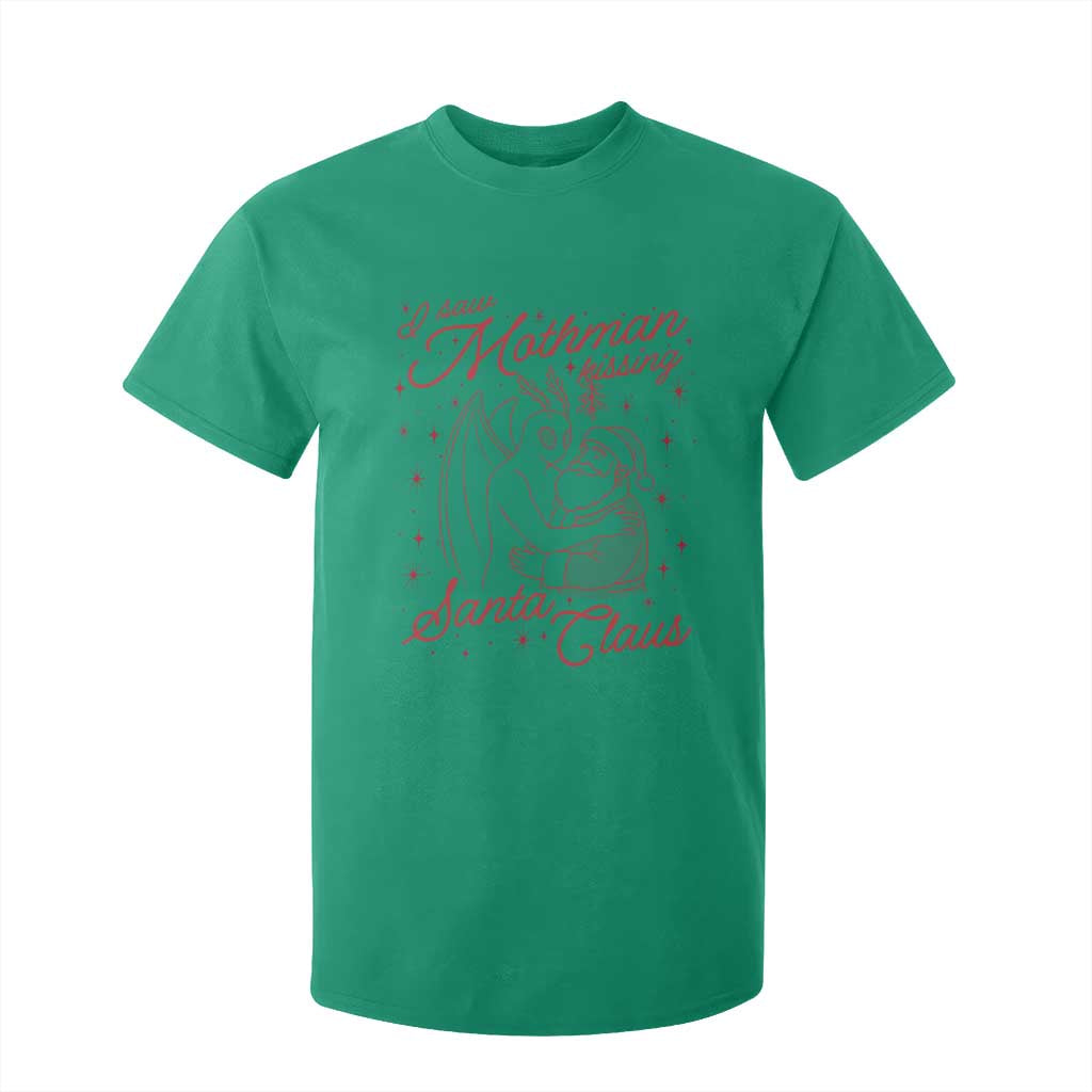 I Saw Mothman Kissing Santa Claus T Shirt For Kid Funny Cryptid Christmas Gag Gift TS02 Irish Green Print Your Wear