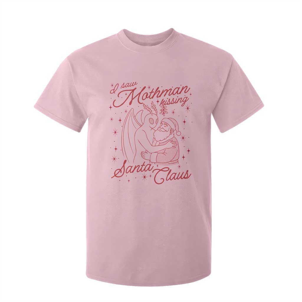 I Saw Mothman Kissing Santa Claus T Shirt For Kid Funny Cryptid Christmas Gag Gift TS02 Light Pink Print Your Wear