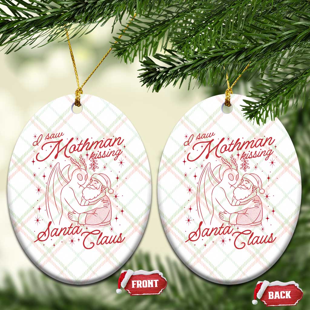 I Saw Mothman Kissing Santa Claus Ceramic Ornament Funny Cryptid Christmas Gag Gift TS02 Print Your Wear