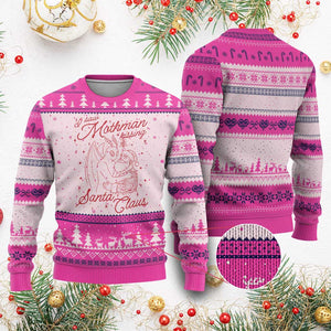 I Saw Mothman Kissing Santa Claus Ugly Christmas Sweater Funny Cryptid Xmas Gag Gift TS02 Hot Pink Print Your Wear