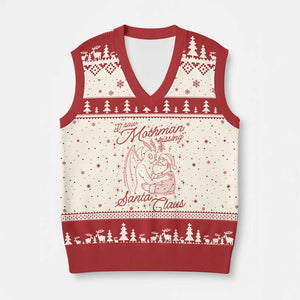 I Saw Mothman Kissing Santa Claus V-Neck Knit Sweater Vest Funny Cryptid Xmas Gag Gift TS02 Beige Red Print Your Wear