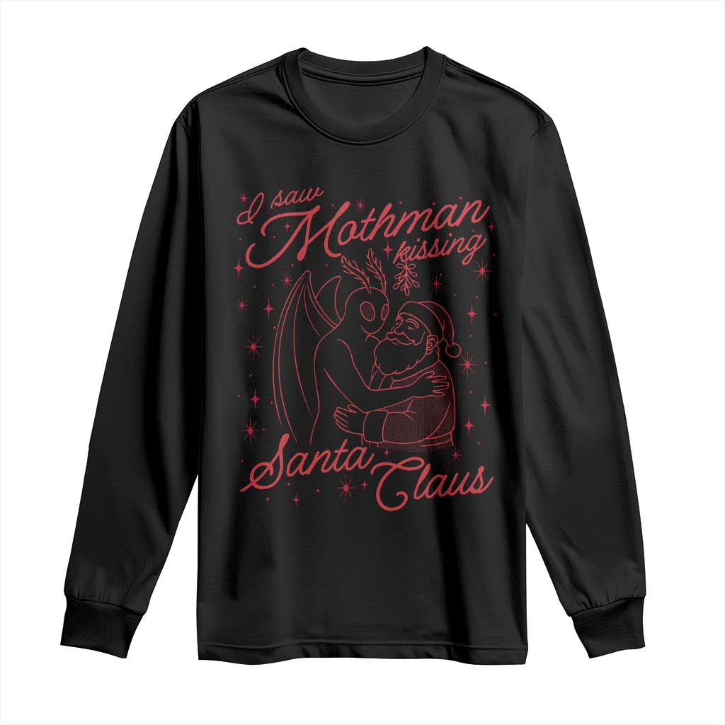 I Saw Mothman Kissing Santa Claus Long Sleeve Shirt Funny Cryptid Christmas Gag Gift TS02 Black Print Your Wear