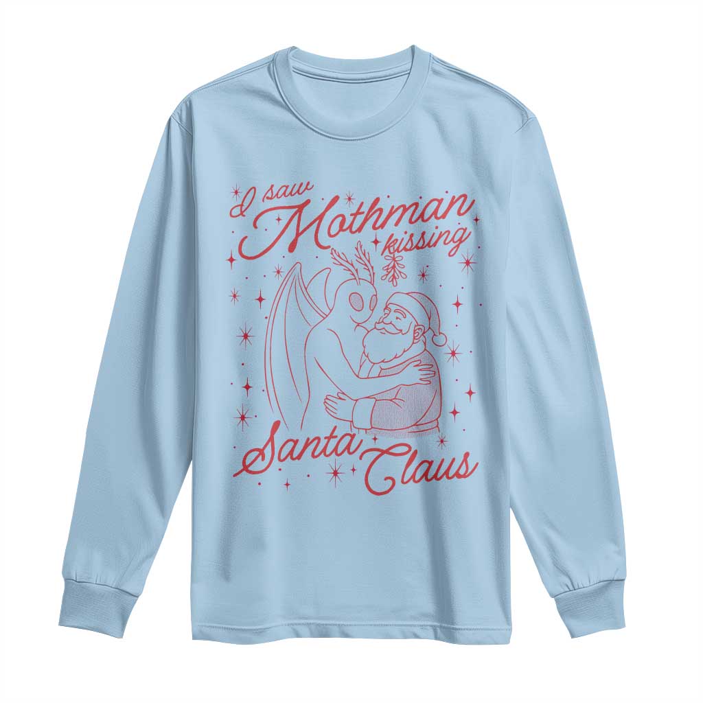 I Saw Mothman Kissing Santa Claus Long Sleeve Shirt Funny Cryptid Christmas Gag Gift TS02 Light Blue Print Your Wear