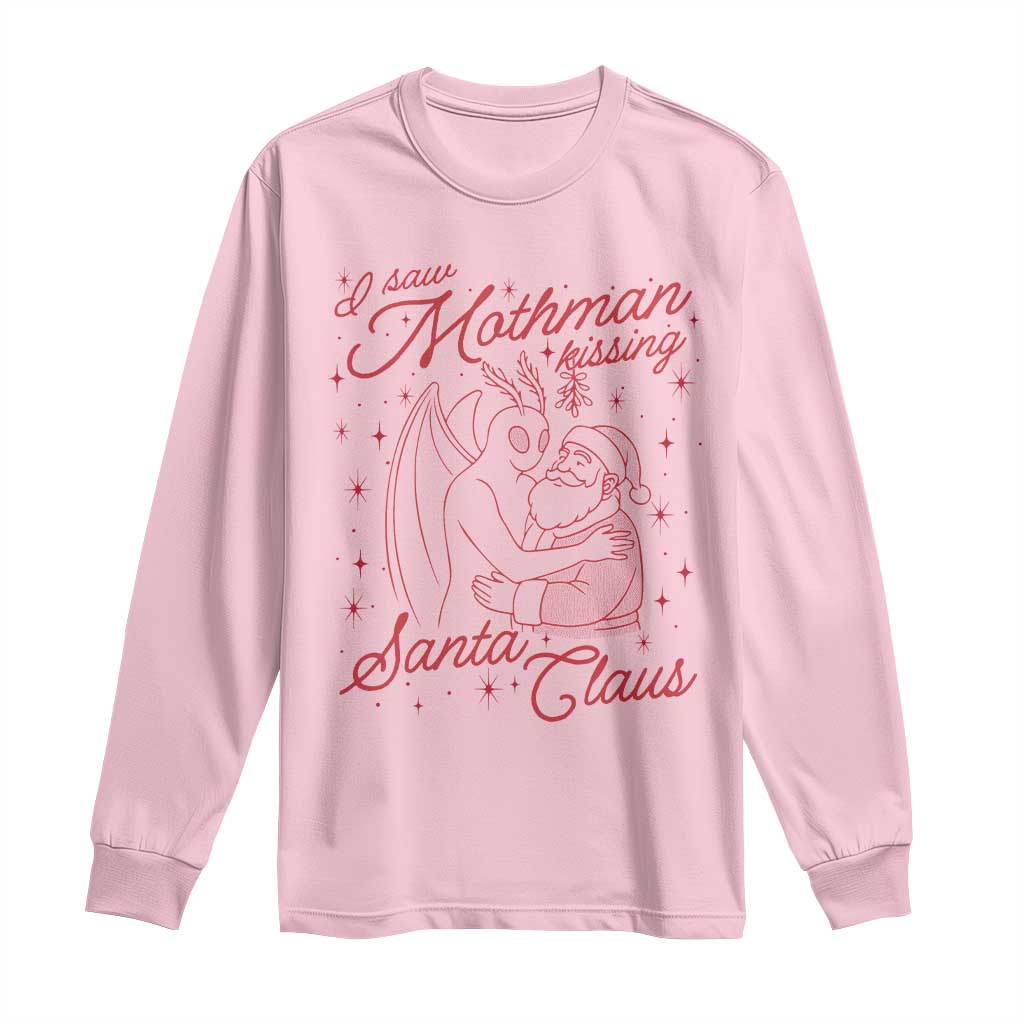 I Saw Mothman Kissing Santa Claus Long Sleeve Shirt Funny Cryptid Christmas Gag Gift TS02 Light Pink Print Your Wear