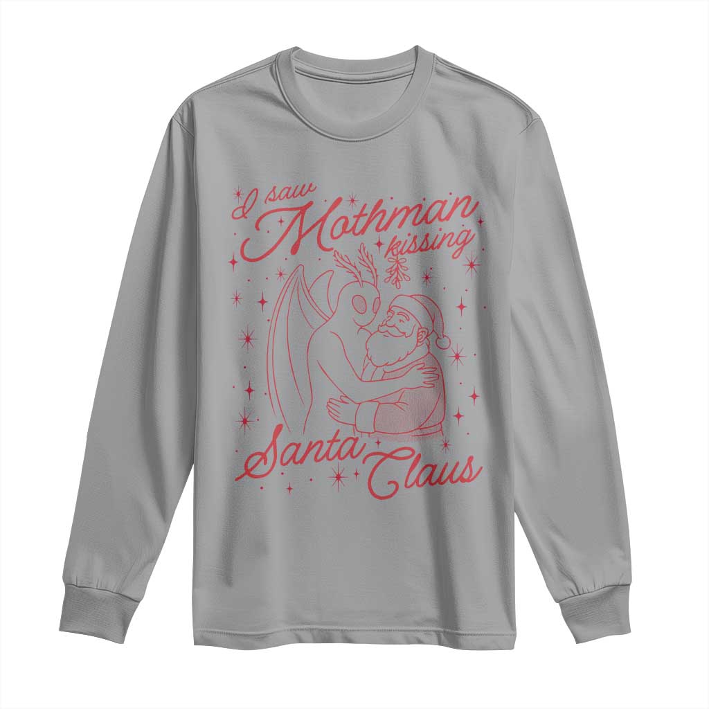 I Saw Mothman Kissing Santa Claus Long Sleeve Shirt Funny Cryptid Christmas Gag Gift TS02 Sport Gray Print Your Wear