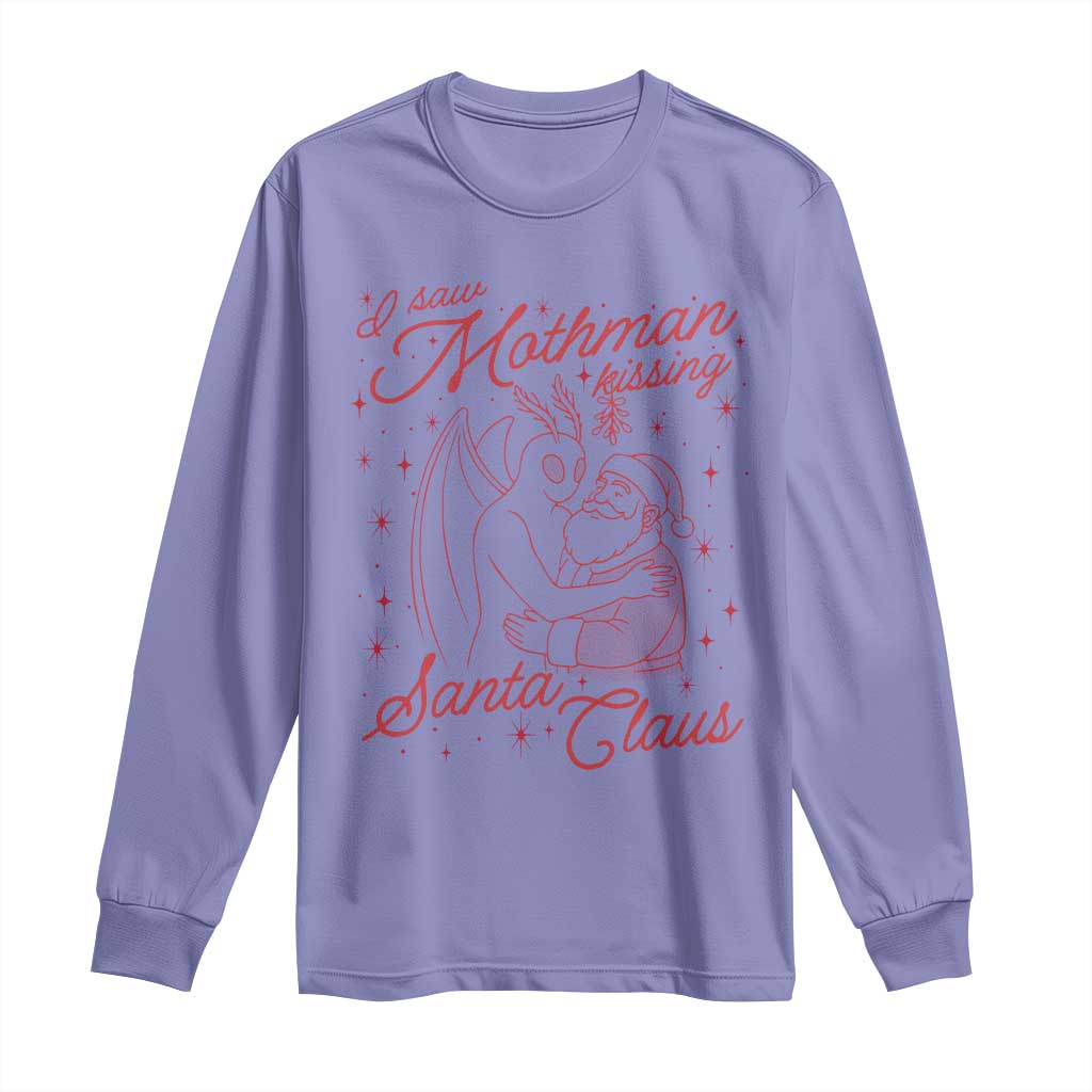 I Saw Mothman Kissing Santa Claus Long Sleeve Shirt Funny Cryptid Christmas Gag Gift TS02 Violet Print Your Wear