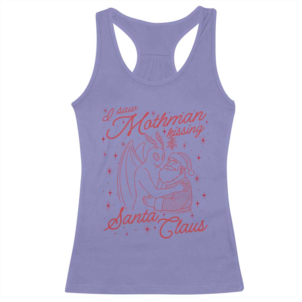 I Saw Mothman Kissing Santa Claus Racerback Tank Top Funny Cryptid Christmas Gag Gift TS02 Violet Print Your Wear