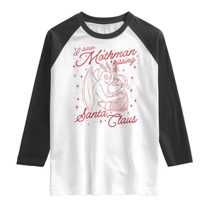 I Saw Mothman Kissing Santa Claus Raglan Shirt Funny Cryptid Christmas Gag Gift TS02 White Black Print Your Wear
