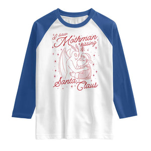 I Saw Mothman Kissing Santa Claus Raglan Shirt Funny Cryptid Christmas Gag Gift TS02 White Royal Print Your Wear