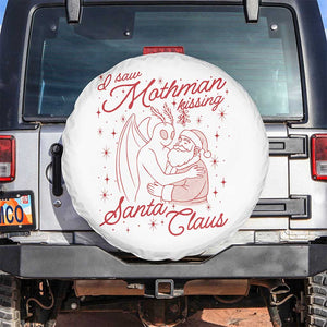 I Saw Mothman Kissing Santa Claus Spare Tire Cover Funny Cryptid Christmas Gag Gift TS02 No hole White Print Your Wear