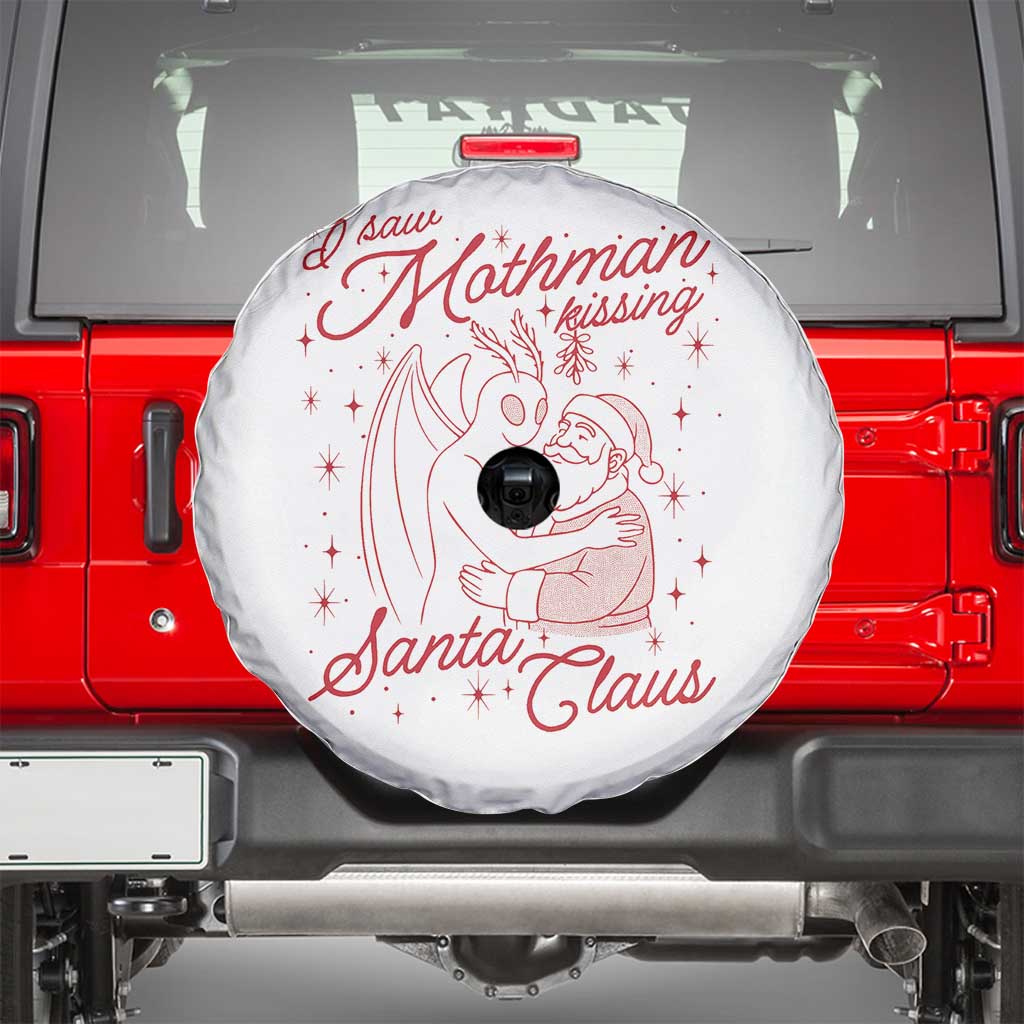 I Saw Mothman Kissing Santa Claus Spare Tire Cover Funny Cryptid Christmas Gag Gift TS02 White Print Your Wear