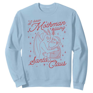 I Saw Mothman Kissing Santa Claus Sweatshirt Funny Cryptid Christmas Gag Gift TS02 Light Blue Print Your Wear