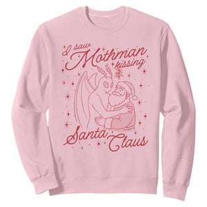 I Saw Mothman Kissing Santa Claus Sweatshirt Funny Cryptid Christmas Gag Gift TS02 Light Pink Print Your Wear