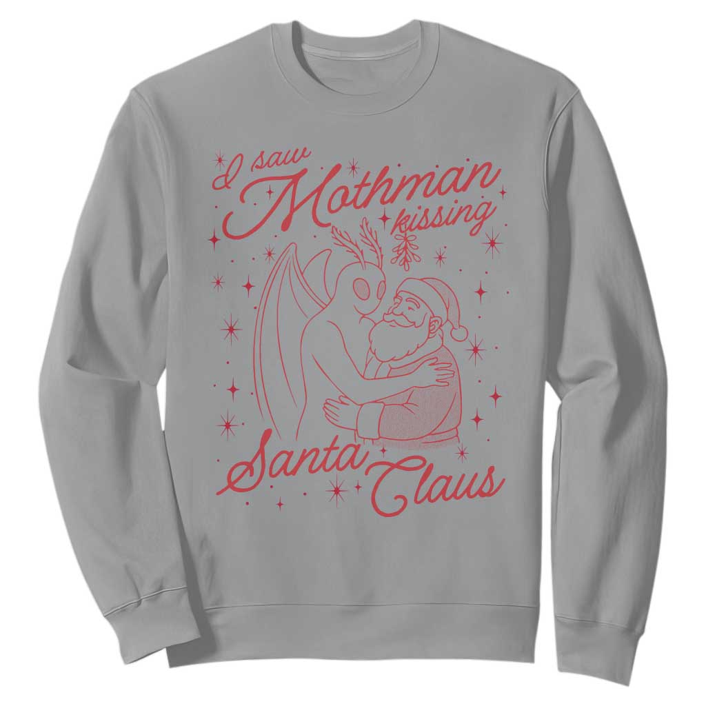 I Saw Mothman Kissing Santa Claus Sweatshirt Funny Cryptid Christmas Gag Gift TS02 Sport Gray Print Your Wear