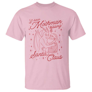 I Saw Mothman Kissing Santa Claus T Shirt Funny Cryptid Christmas Gag Gift TS02 Light Pink Print Your Wear