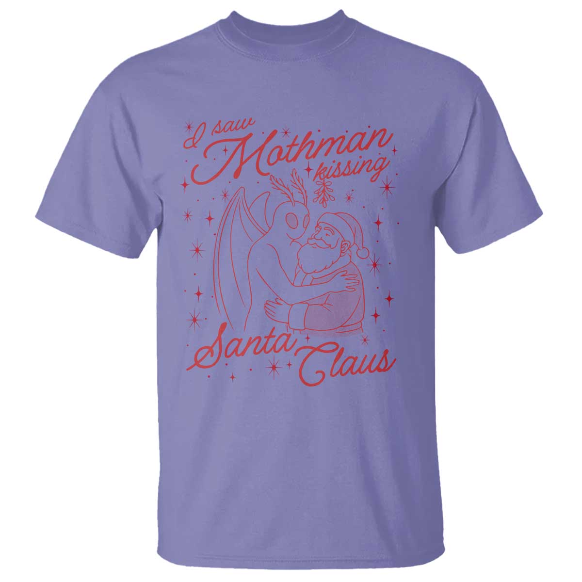 I Saw Mothman Kissing Santa Claus T Shirt Funny Cryptid Christmas Gag Gift TS02 Violet Print Your Wear