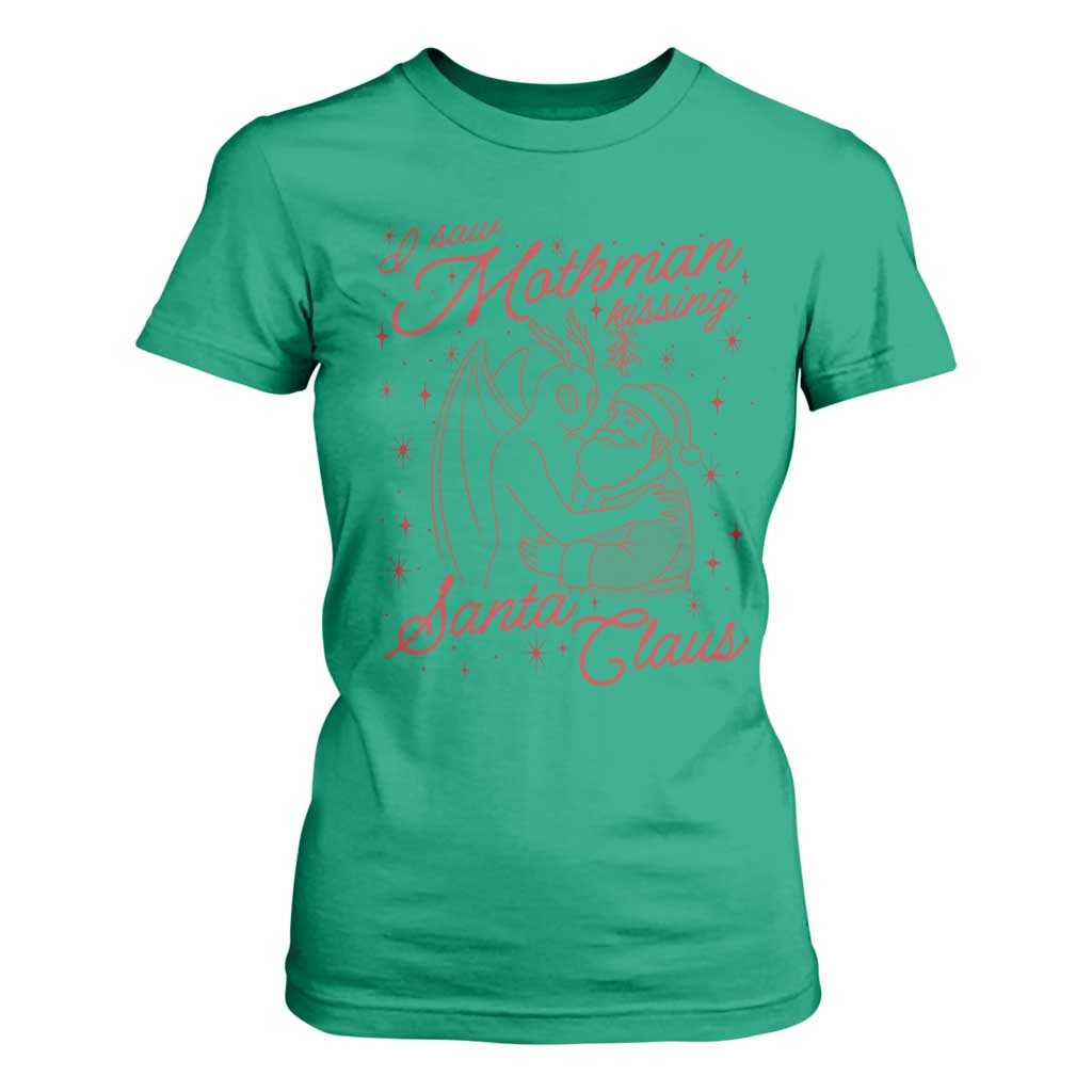 I Saw Mothman Kissing Santa Claus T Shirt For Women Funny Cryptid Christmas Gag Gift TS02 Irish Green Print Your Wear