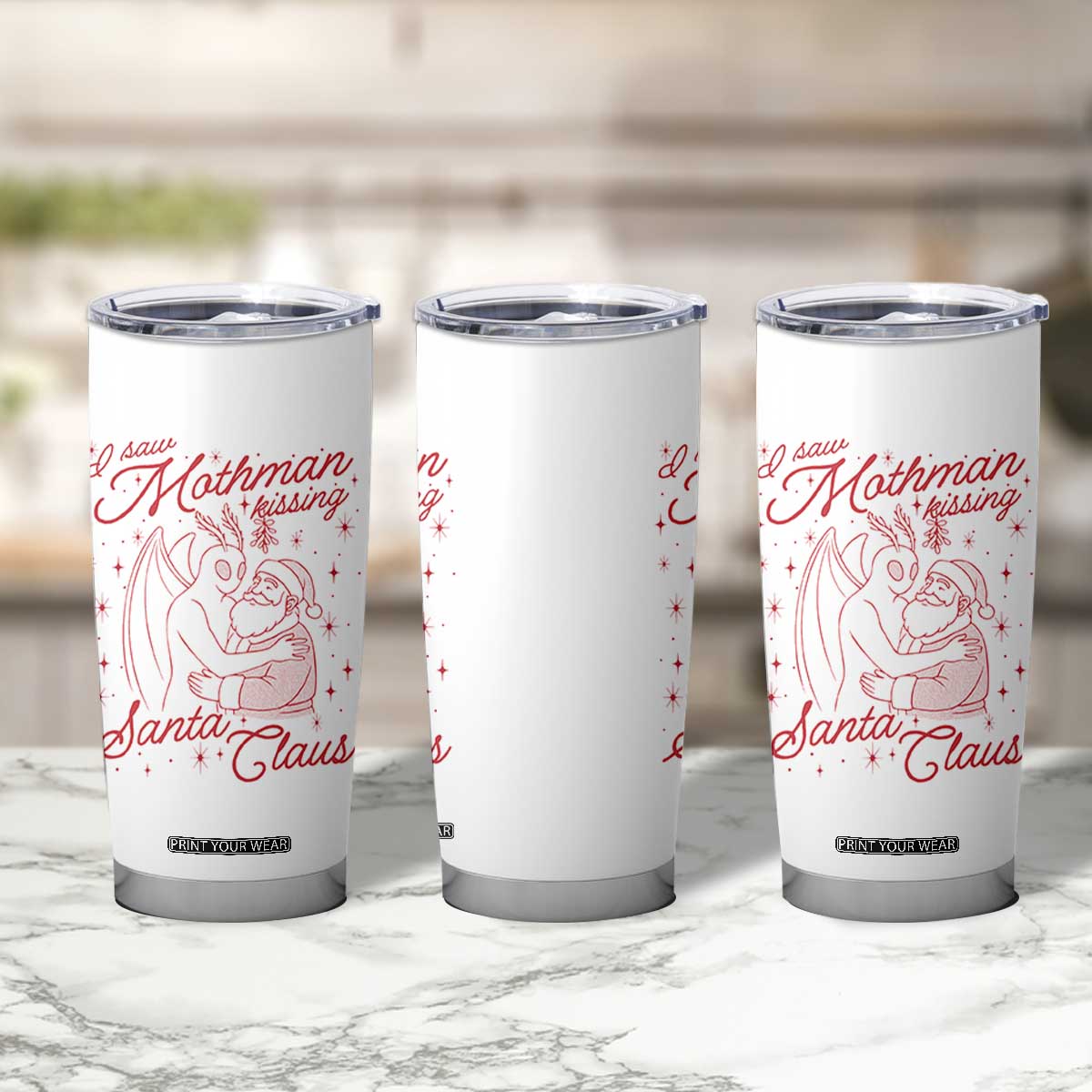 I Saw Mothman Kissing Santa Claus Tumbler Cup Funny Cryptid Christmas Gag Gift TS02 Print Your Wear