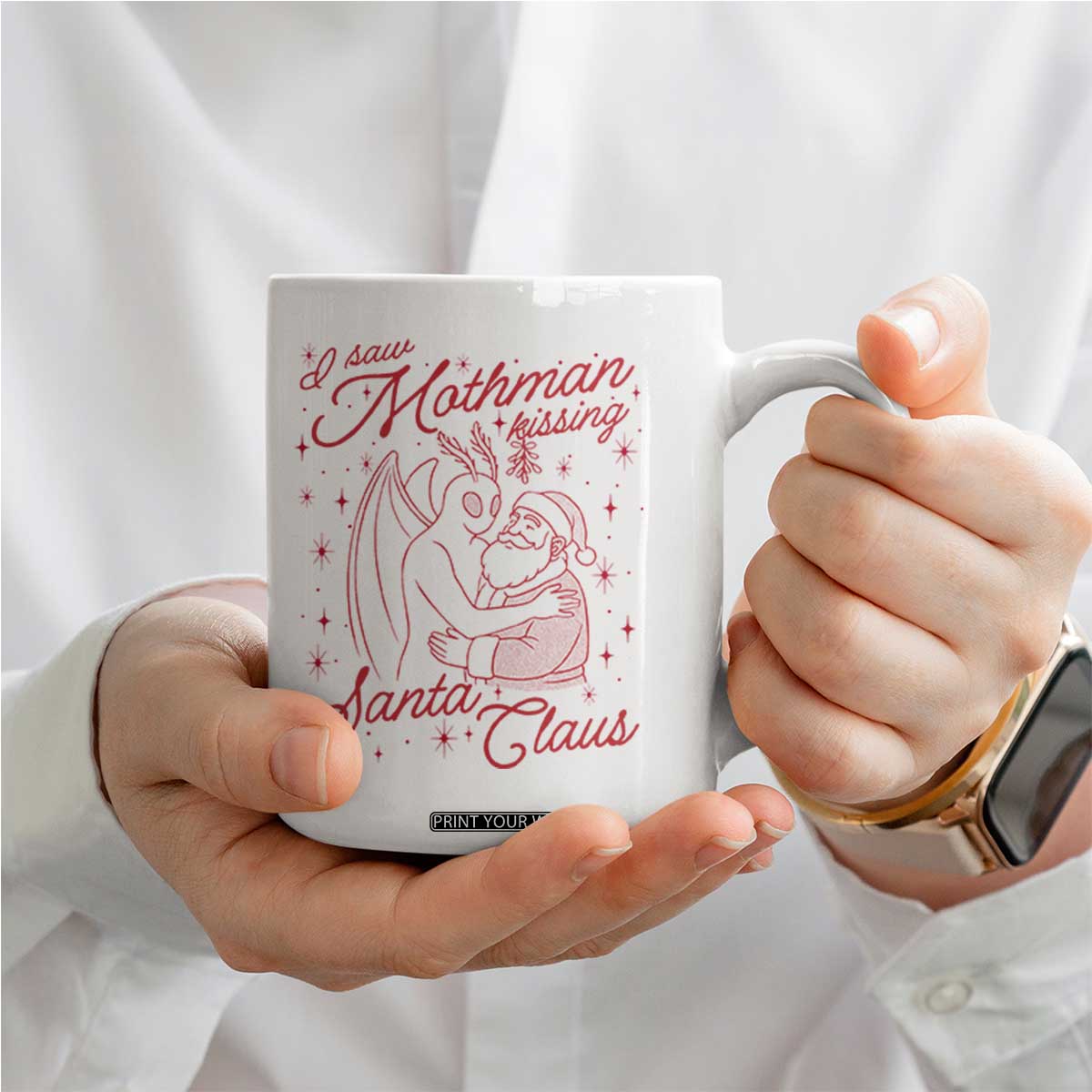 I Saw Mothman Kissing Santa Claus Coffee Mug Funny Cryptid Christmas Gag Gift TS02 Print Your Wear