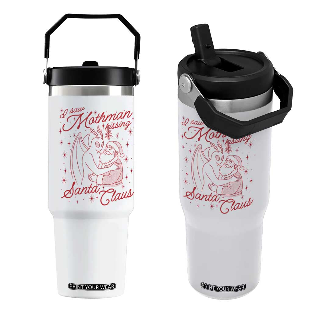I Saw Mothman Kissing Santa Claus Flip Straw Tumbler Funny Cryptid Christmas Gag Gift TS02 One Size: 30 oz White Print Your Wear