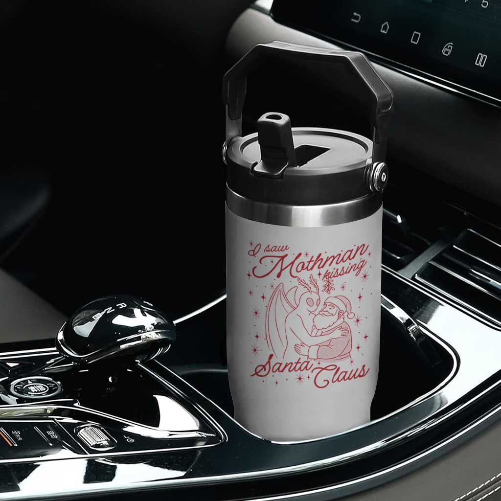 I Saw Mothman Kissing Santa Claus Flip Straw Tumbler Funny Cryptid Christmas Gag Gift TS02 Print Your Wear