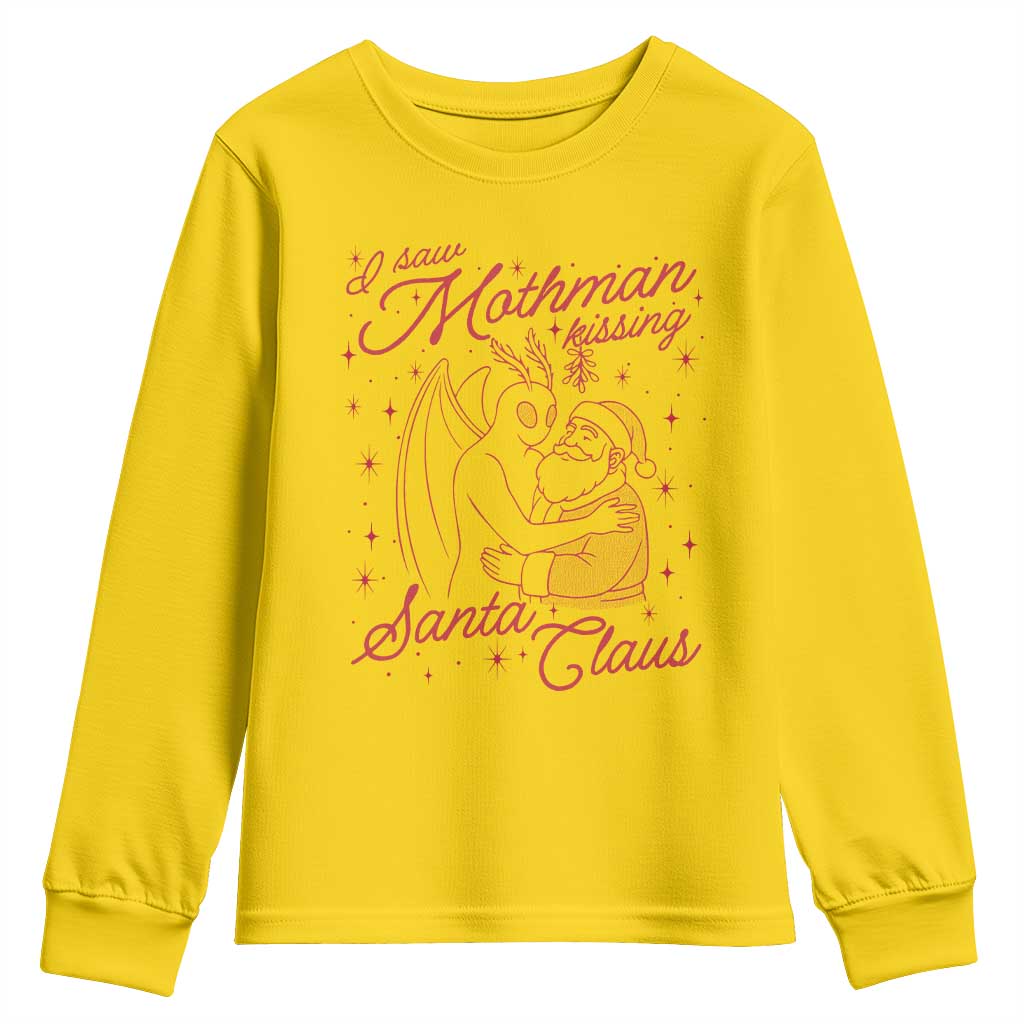 I Saw Mothman Kissing Santa Claus Youth Sweatshirt Funny Cryptid Christmas Gag Gift TS02 Daisy Print Your Wear