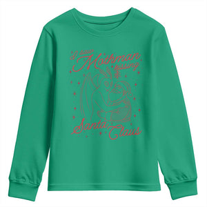 I Saw Mothman Kissing Santa Claus Youth Sweatshirt Funny Cryptid Christmas Gag Gift TS02 Irish Green Print Your Wear