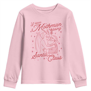 I Saw Mothman Kissing Santa Claus Youth Sweatshirt Funny Cryptid Christmas Gag Gift TS02 Light Pink Print Your Wear