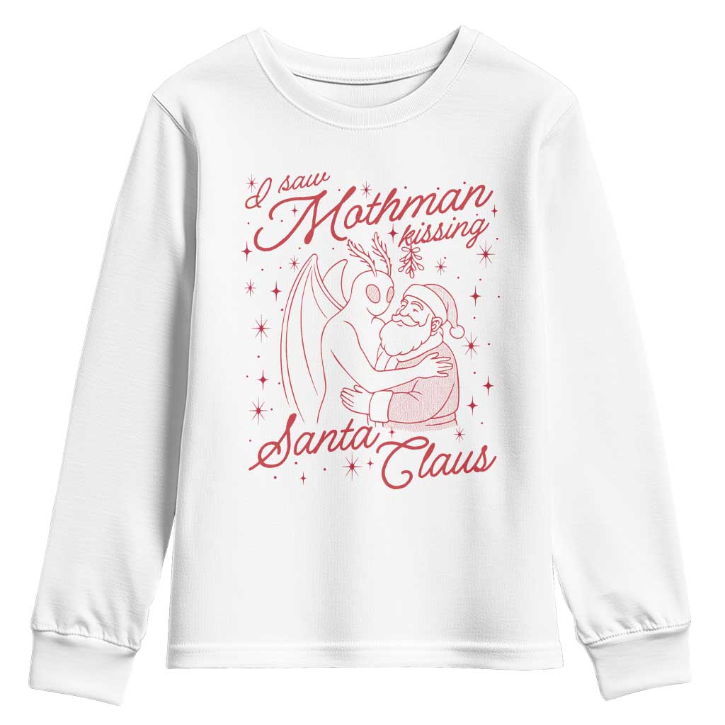 I Saw Mothman Kissing Santa Claus Youth Sweatshirt Funny Cryptid Christmas Gag Gift TS02 White Print Your Wear