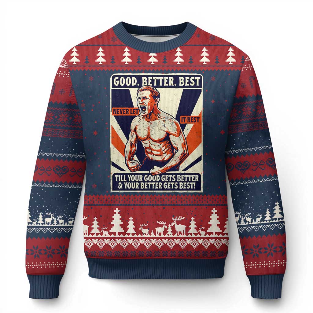 Good Better Best Shirtless Ben Ugly Christmas Sweater Retro Funny Football Coach Meme Gift for Fans TS02 Navy Red Print Your Wear