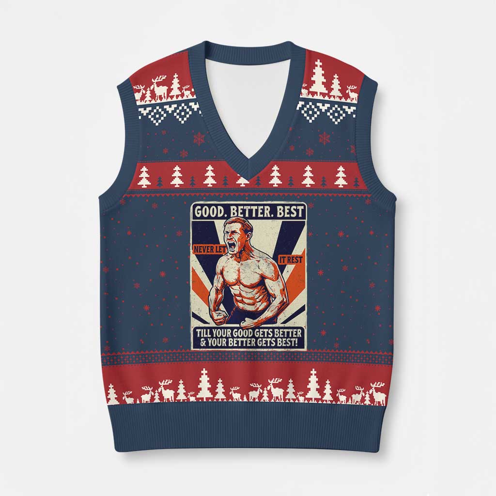 Good Better Best Shirtless Ben V-Neck Knit Sweater Vest Retro Funny Football Coach Meme Gift for Fans TS02 Navy Red Print Your Wear