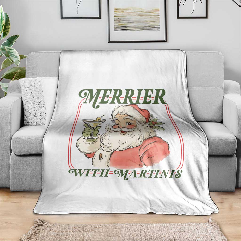 Merrier With Martinis Throw Blanket Funny Retro Santa Christmas Cocktail Lover TS02 Print Your Wear