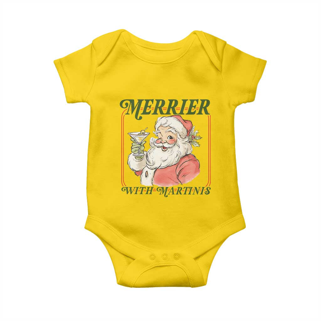 Merrier With Martinis Baby Onesie Funny Retro Santa Christmas Cocktail Lover TS02 Daisy Print Your Wear