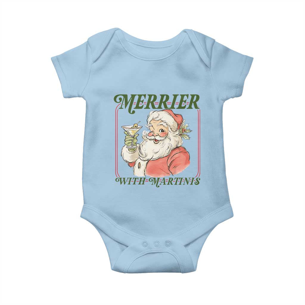 Merrier With Martinis Baby Onesie Funny Retro Santa Christmas Cocktail Lover TS02 Light Blue Print Your Wear