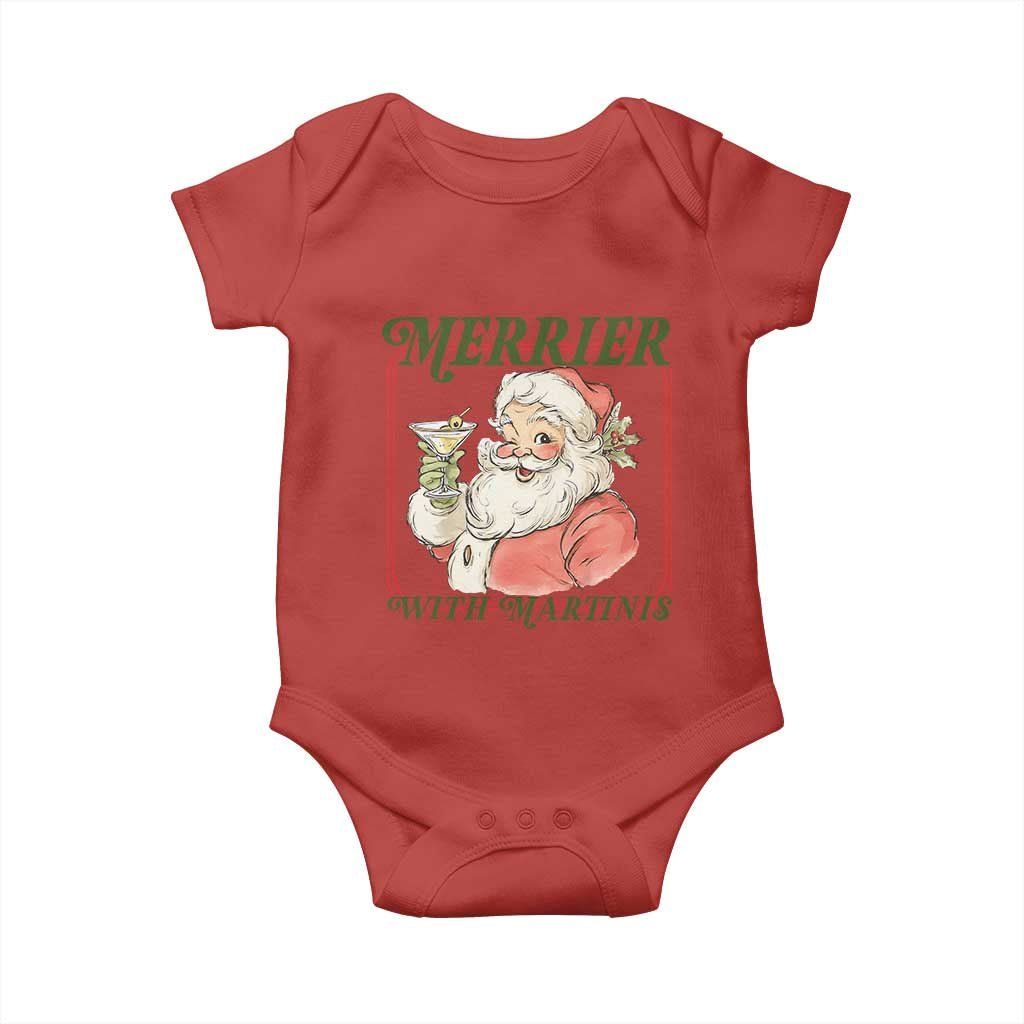 Merrier With Martinis Baby Onesie Funny Retro Santa Christmas Cocktail Lover TS02 Red Print Your Wear