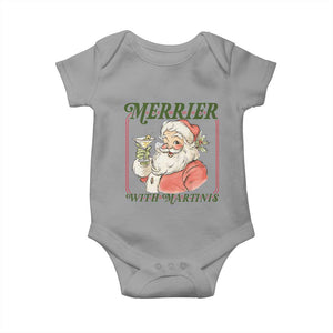 Merrier With Martinis Baby Onesie Funny Retro Santa Christmas Cocktail Lover TS02 Sport Gray Print Your Wear