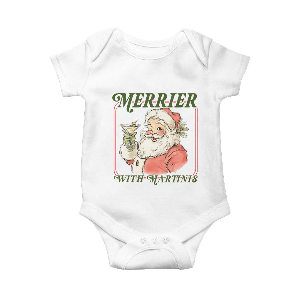 Merrier With Martinis Baby Onesie Funny Retro Santa Christmas Cocktail Lover TS02 White Print Your Wear