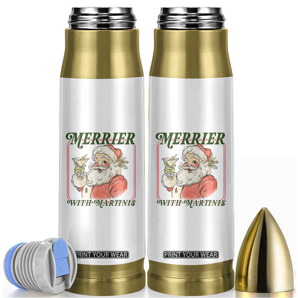 Merrier With Martinis Bullet Tumbler Funny Retro Santa Christmas Cocktail Lover TS02 White Print Your Wear