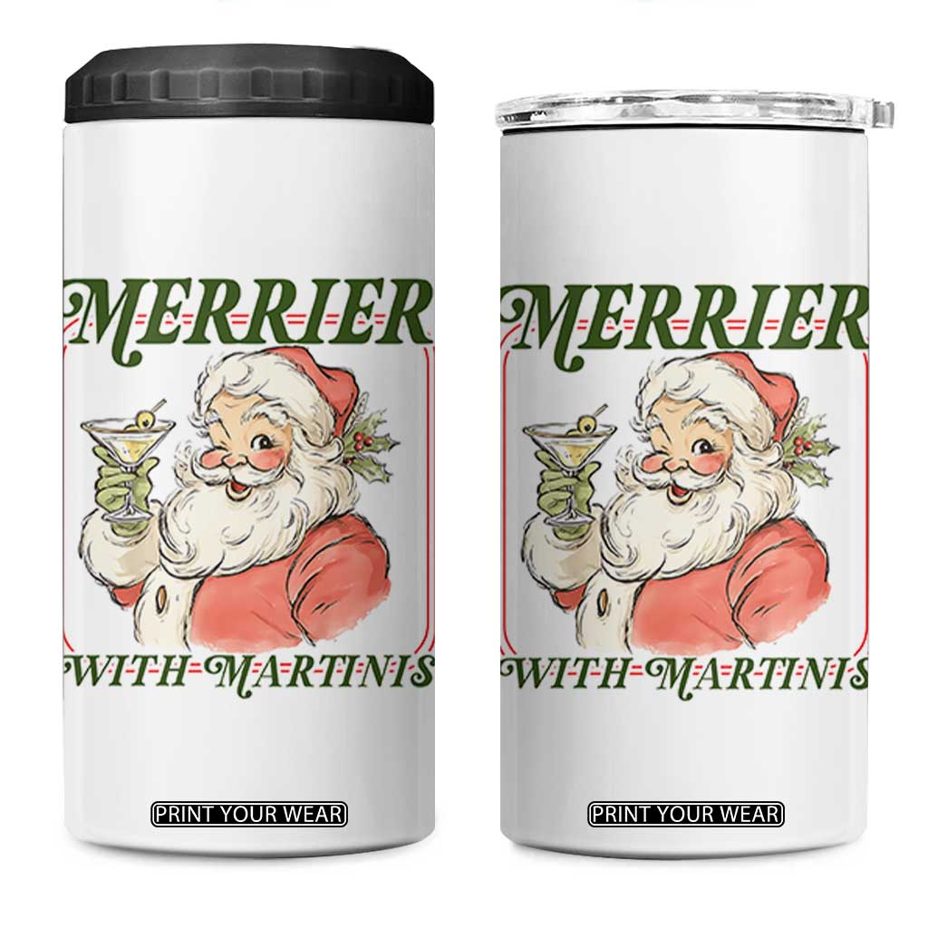 Merrier With Martinis 4 in 1 Can Cooler Tumbler Funny Retro Santa Christmas Cocktail Lover TS02 One Size: 16 oz White Print Your Wear