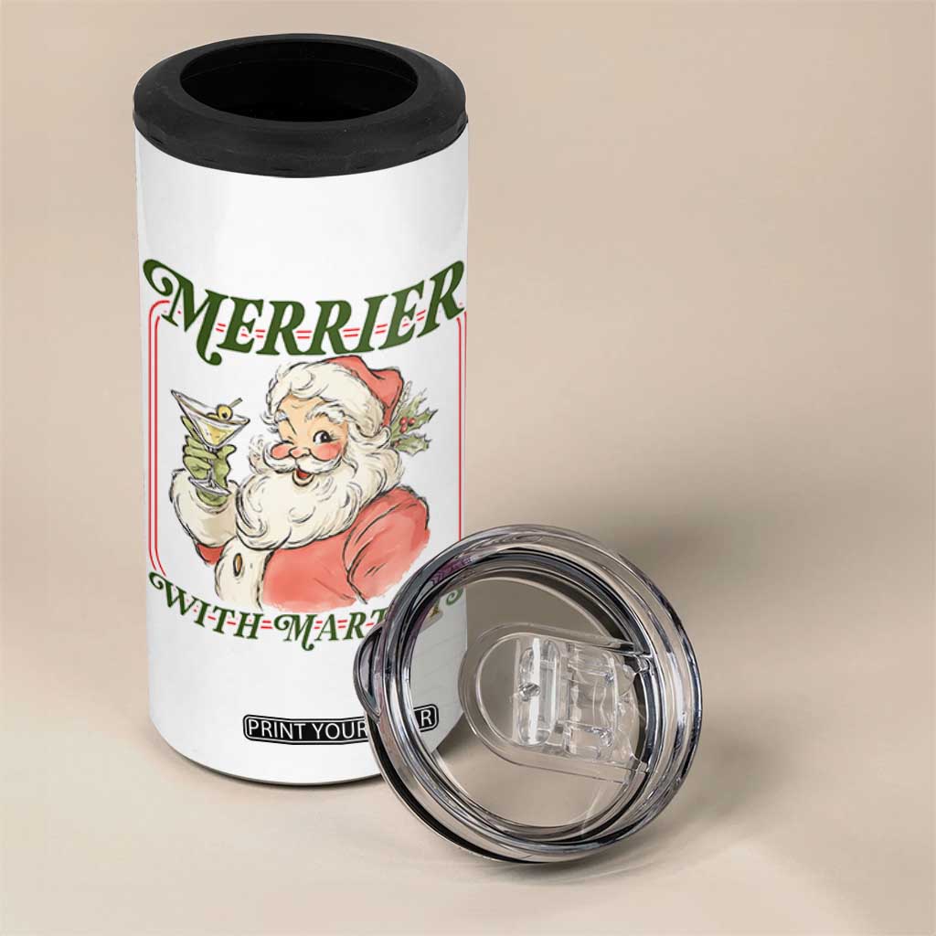 Merrier With Martinis 4 in 1 Can Cooler Tumbler Funny Retro Santa Christmas Cocktail Lover TS02 Print Your Wear