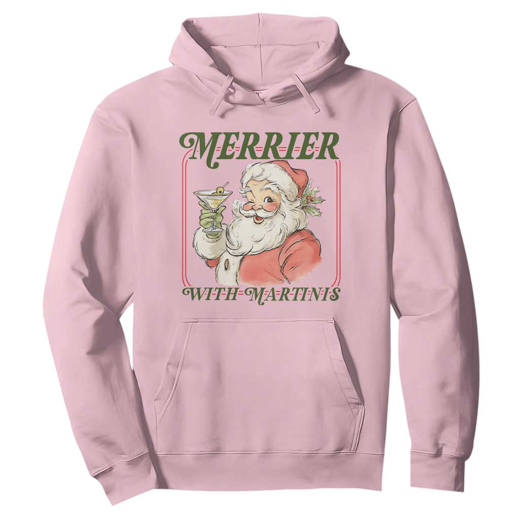 Merrier With Martinis Hoodie Funny Retro Santa Christmas Cocktail Lover TS02 Light Pink Print Your Wear