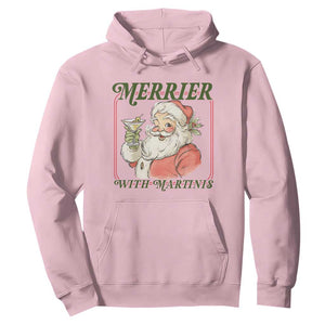 Merrier With Martinis Hoodie Funny Retro Santa Christmas Cocktail Lover TS02 Light Pink Print Your Wear