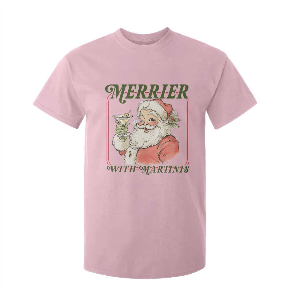 Merrier With Martinis T Shirt For Kid Funny Retro Santa Christmas Cocktail Lover TS02 Light Pink Print Your Wear