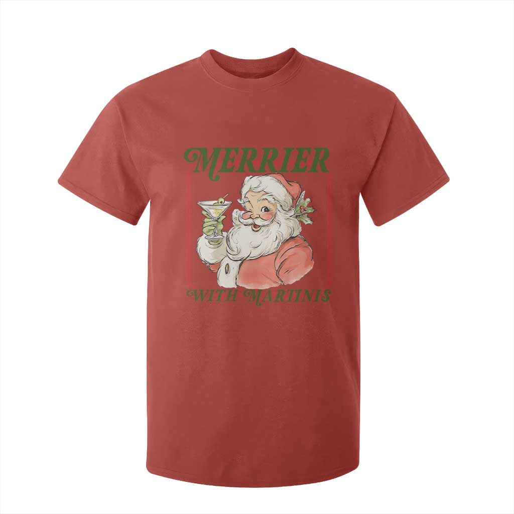 Merrier With Martinis T Shirt For Kid Funny Retro Santa Christmas Cocktail Lover TS02 Red Print Your Wear
